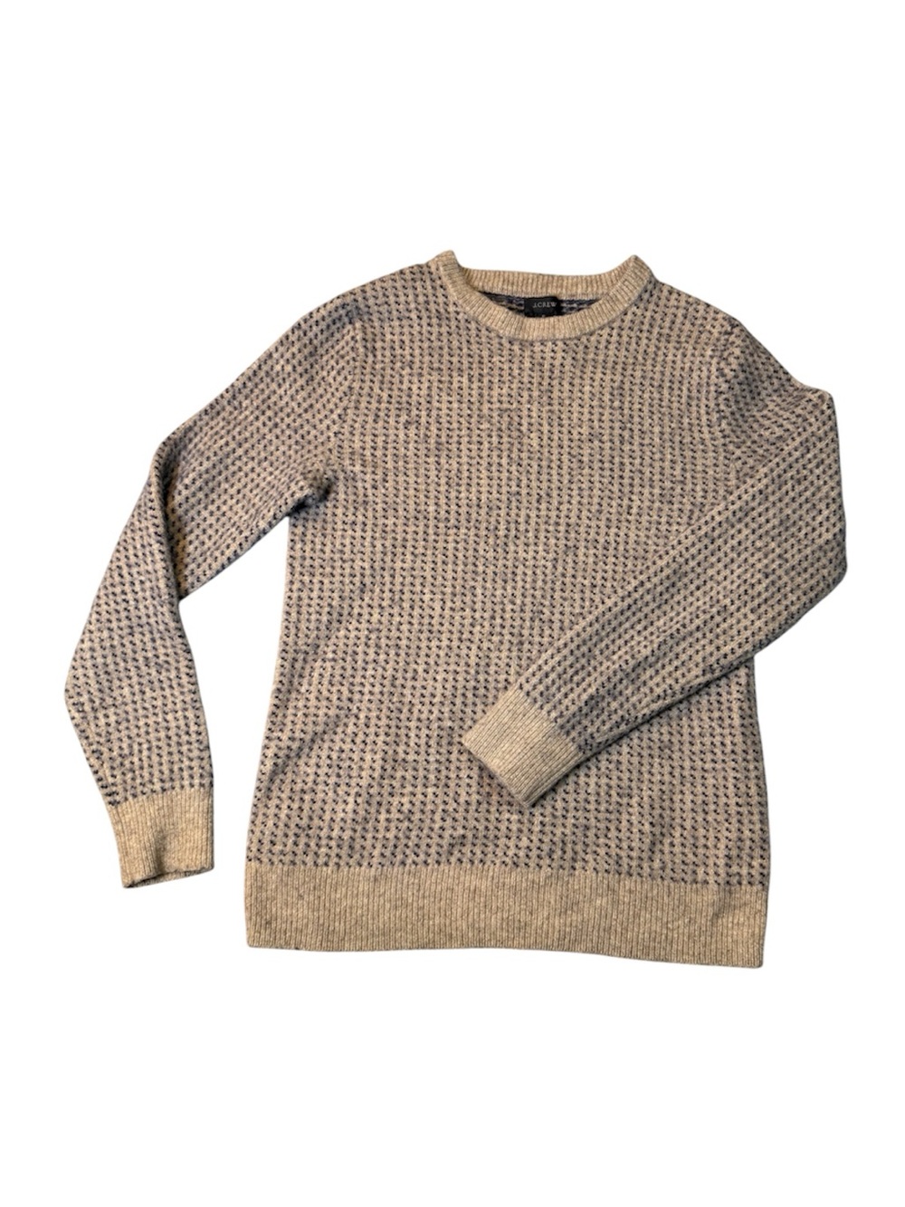 J.Crew Men’s Tan Navy Bird’s-Eye Knit Crewneck Sweater Pullover Size Small